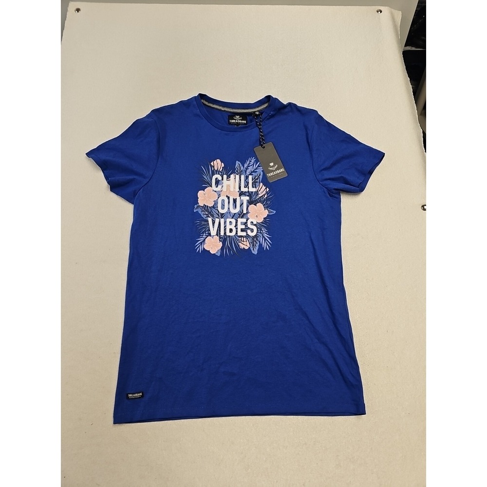 Threadbare Mens Chill Out Vibes Graphic T-Shirt Blue Floral Tropical Size M NWT